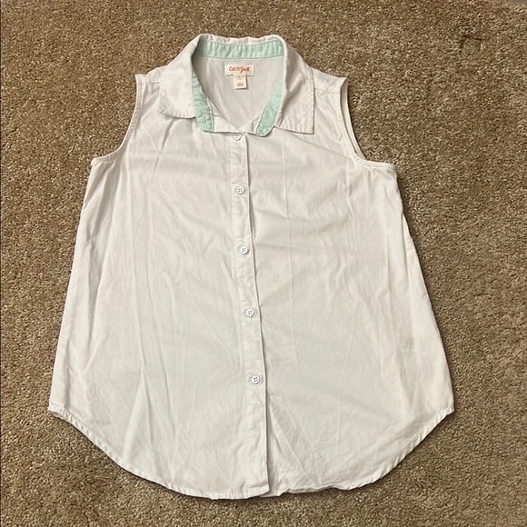Cat & Jack Other - Cat & Jack White 100% Cotton Sleeveless Shirt Mint Interior Collar Size 10/12